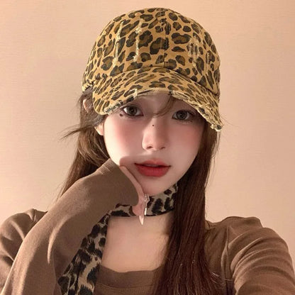 Women Leopard Baseball Cap Vintage Hip Hop Holes Snapback Duckbill Hats