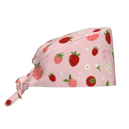 Strawberry Pink Printed Work Cap For Both Men And Women Nurse Doctor Surgical Cap