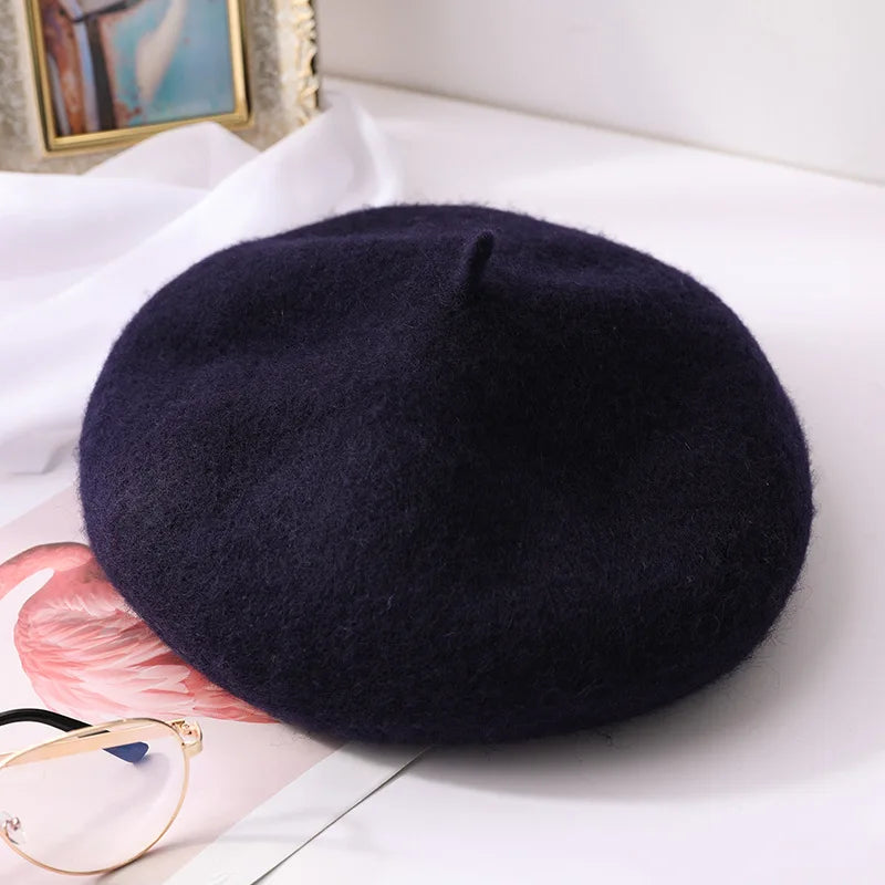 Wool Beret Hat Women Retro Knitted Warm Winter Unisex Painter Cap