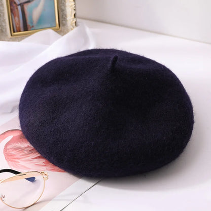 Wool Beret Hat Women Retro Knitted Warm Winter Unisex Painter Cap