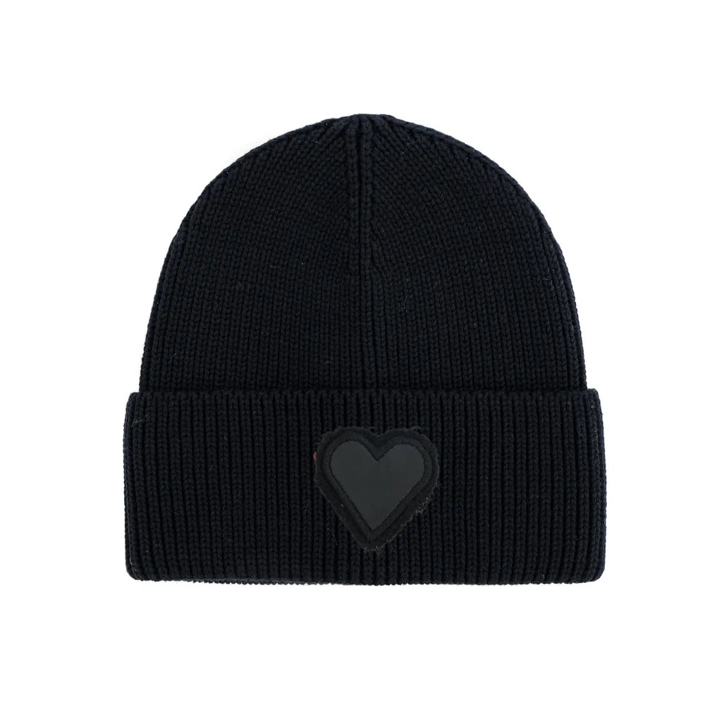 Winter Cotton Knitted Beanies Leather Heart Outdoor Hat Children Hats