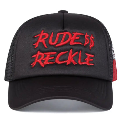 Cotton Mesh Hat Rud Hand Skull Embroidered Baseball Cap Men Trendy Retro Hip Hop Hat Women