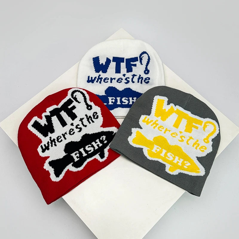 Autumn And Winter New Unisex Funny Fish Letter Knitted Hats