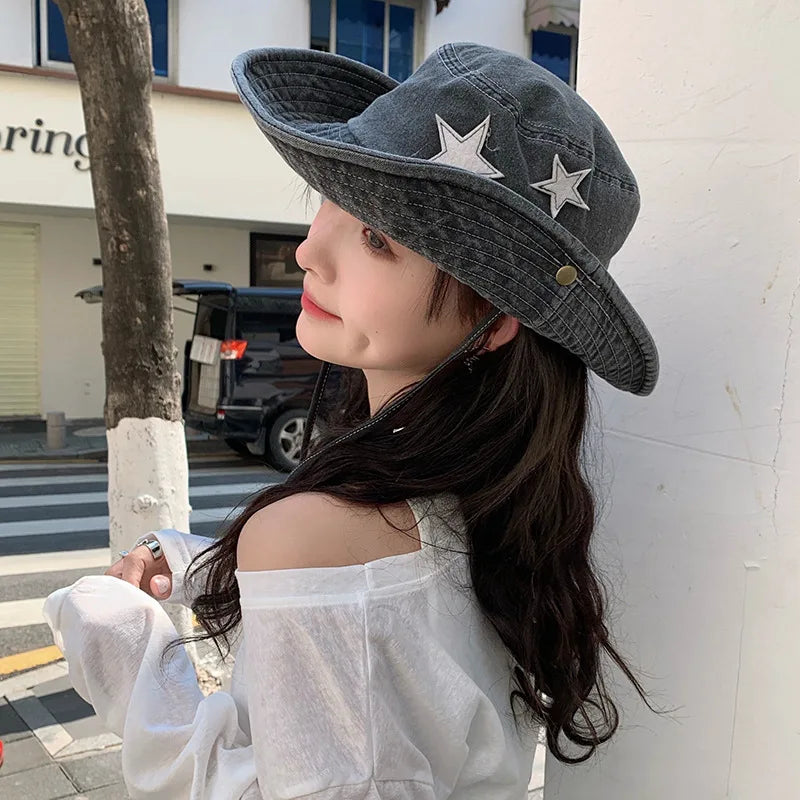 Punk Star Wide Brim Cowboy Hat For Women