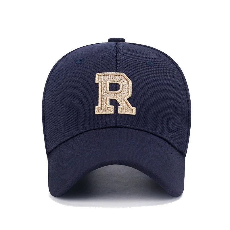 New High Quality R Letter  Gold Thread 3D Embroidery Adjustable Elastic Pineapple Cloth Baseball Cap Sun Hat