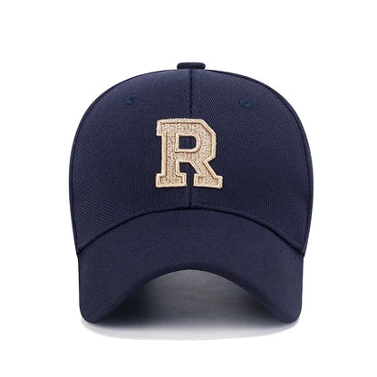 New High Quality R Letter  Gold Thread 3D Embroidery Adjustable Elastic Pineapple Cloth Baseball Cap Sun Hat