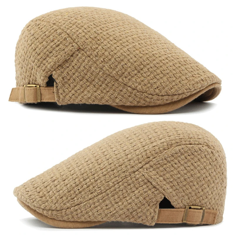 Autumn Flat Peaked Cap For Men Solid Knit Beret Hat Women
