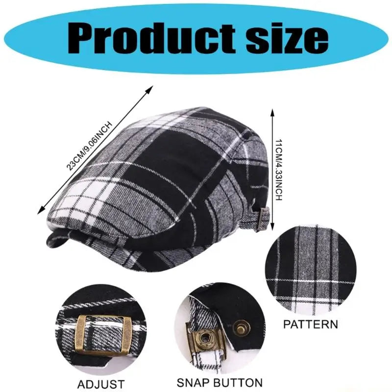 Fashionable Plaided Cap Soft Cotton Fabric British Vintage Hat