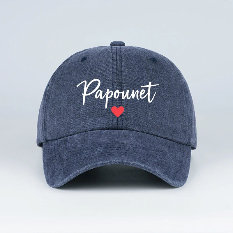 Papounet Handwritten Heart Print Vintage Washed Baseball Cap