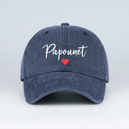 Papounet Handwritten Heart Print Vintage Washed Baseball Cap
