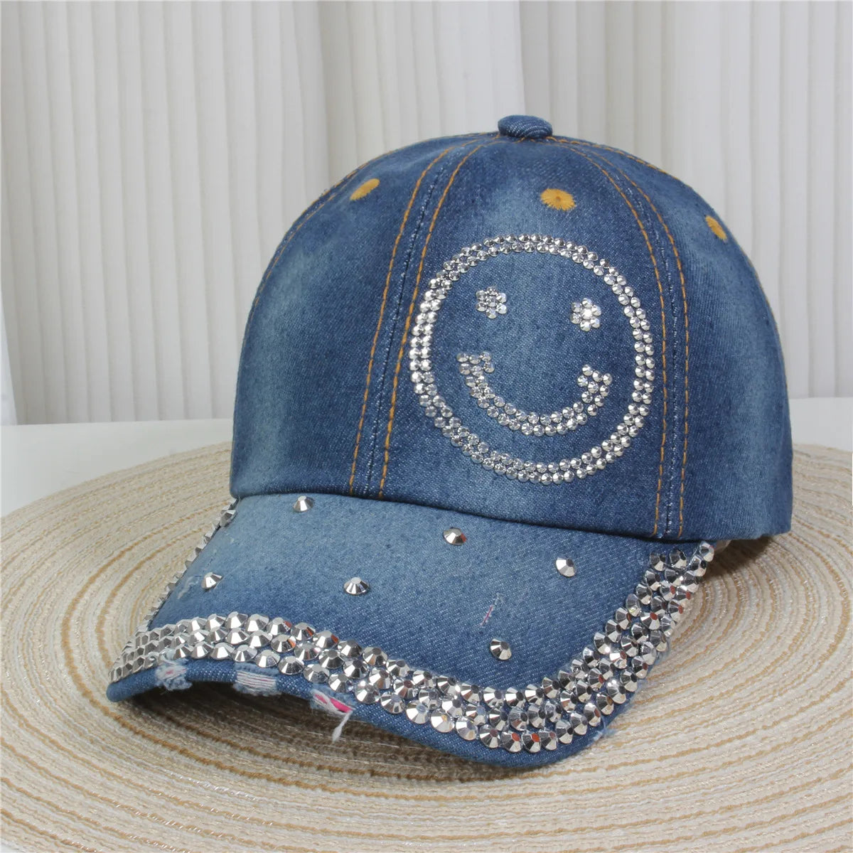 Fashionable Multiple Styles Of Glittering Sequin Frayed Denim Baseball Caps