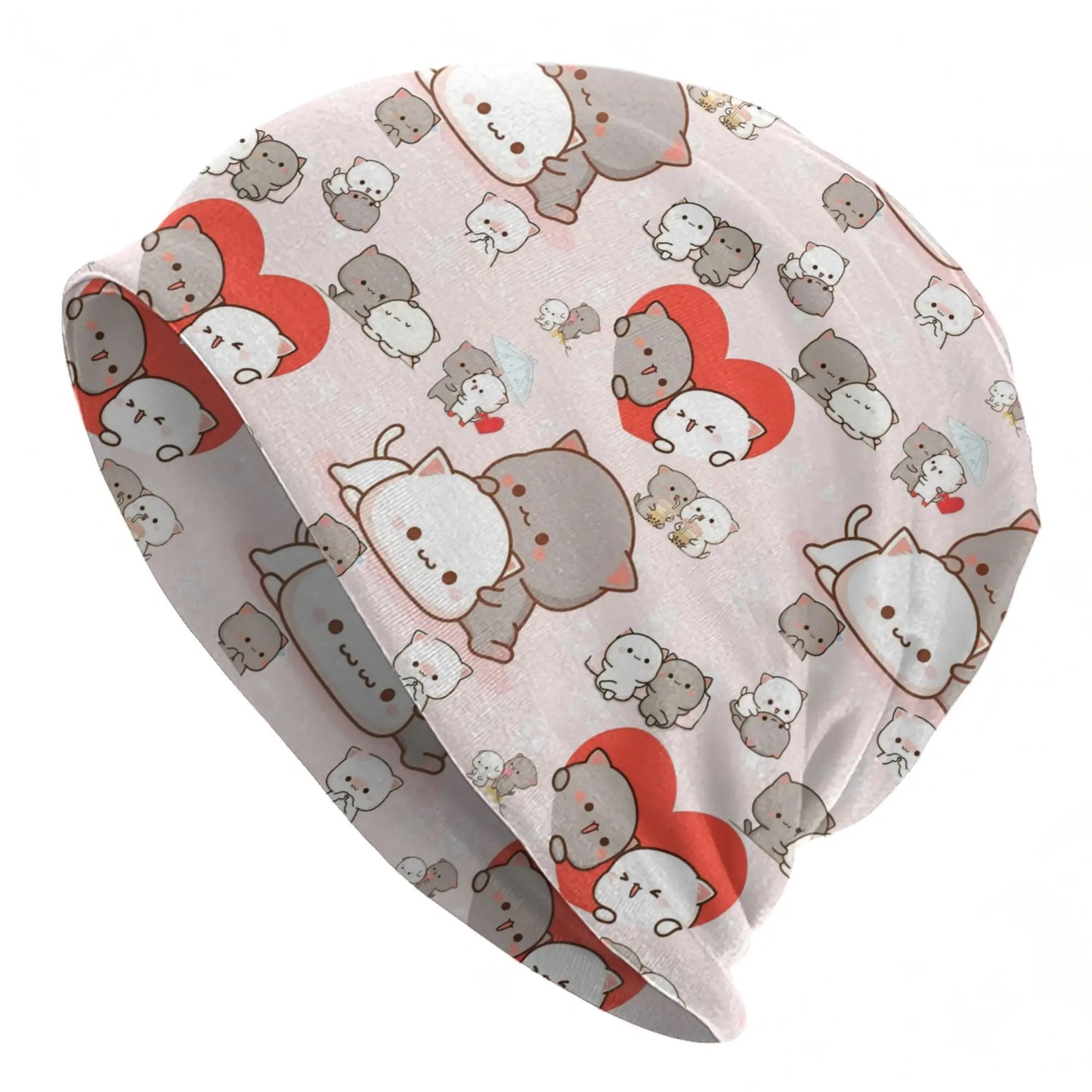 Kawaii Peach Cat Eating Strawberry Cake Caps Goma Mochi Men Women