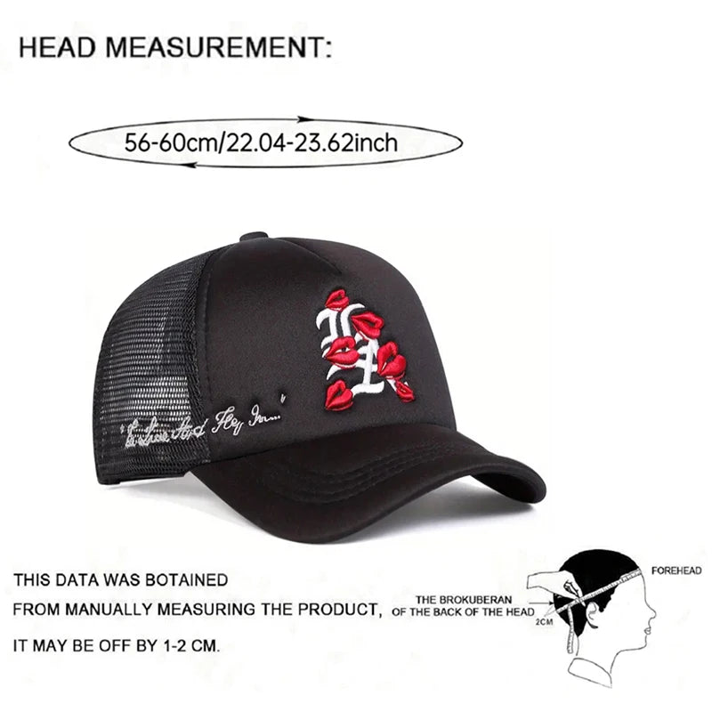Fashionable Simple Baseball Hat LA Lipprint Embroidered Mesh Hat