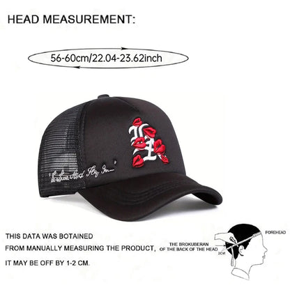 Fashionable Simple Baseball Hat LA Lipprint Embroidered Mesh Hat