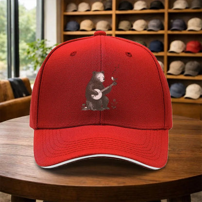 Bear Playing Banjo Graphic Baseball Cap