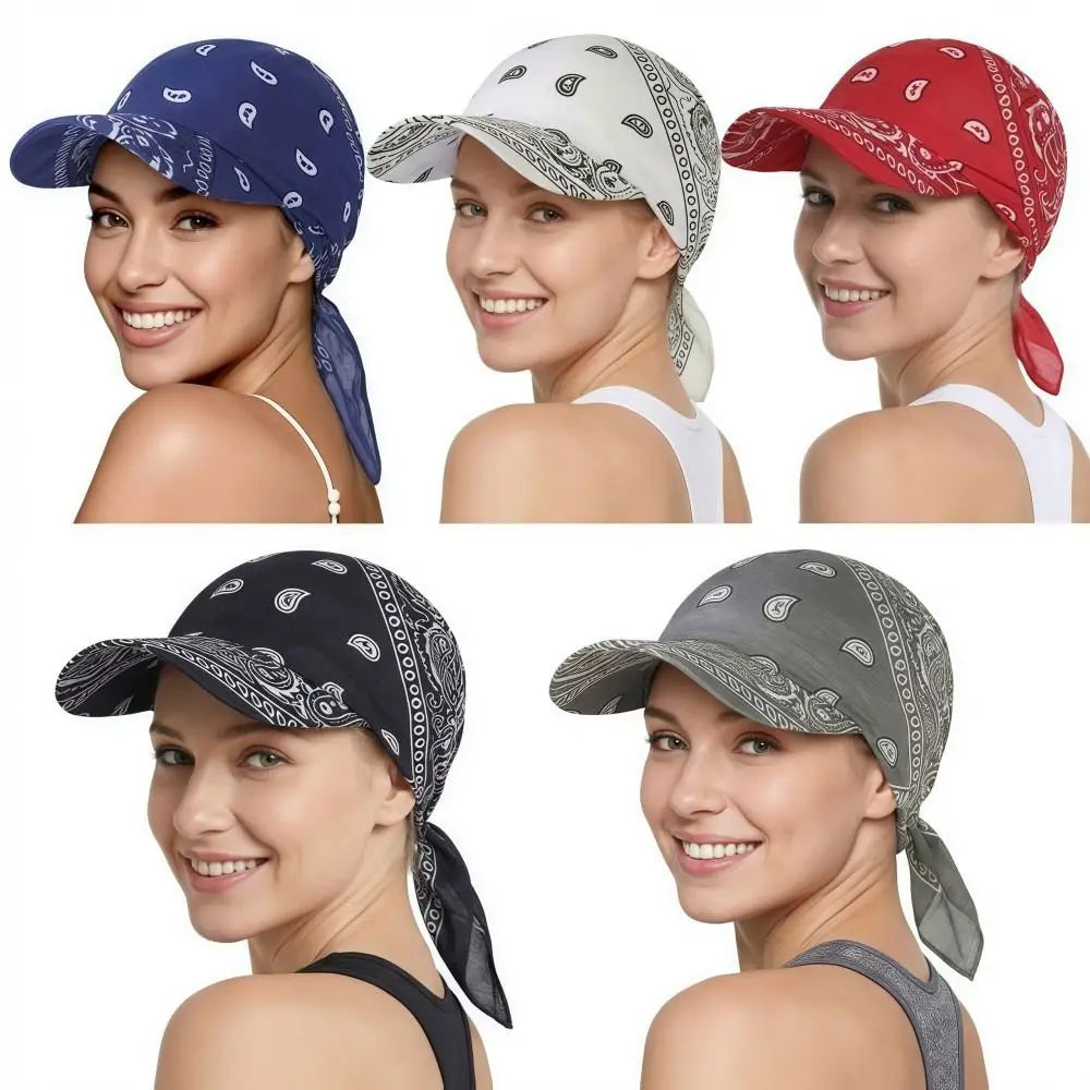 Fashion Wide Brim Baseball Caps Head Scarf Pre-Tied Breathable