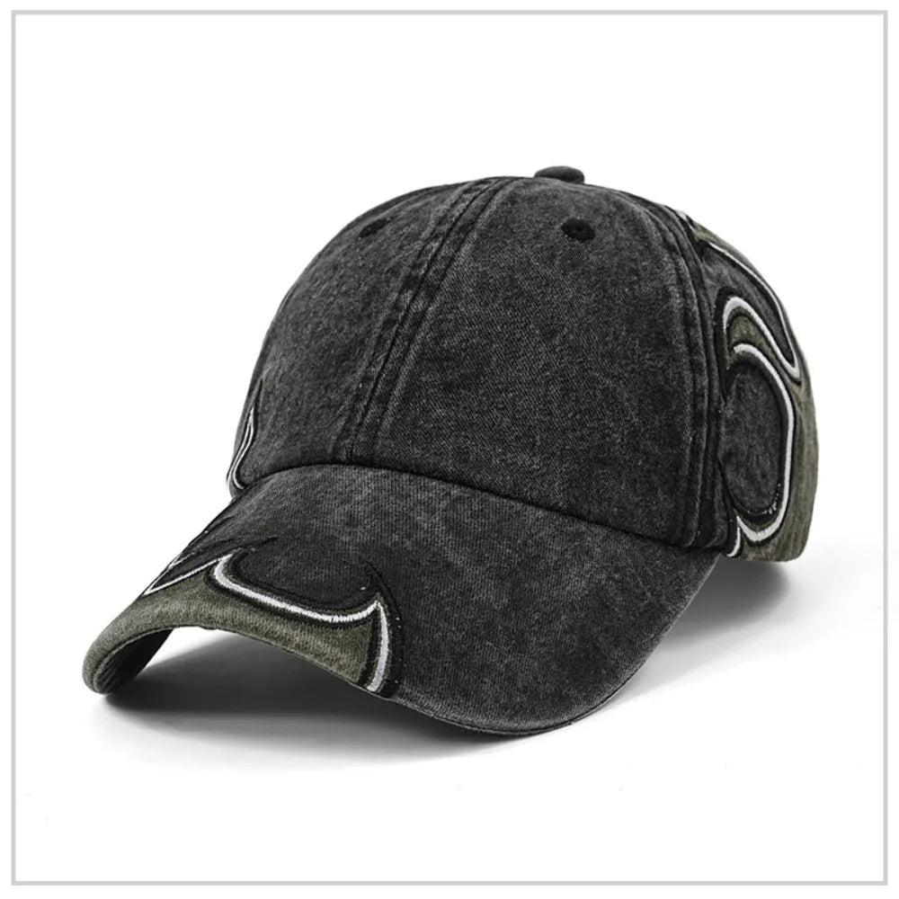 Fashion Washed Cotton Flame Embroidery Dad Hat