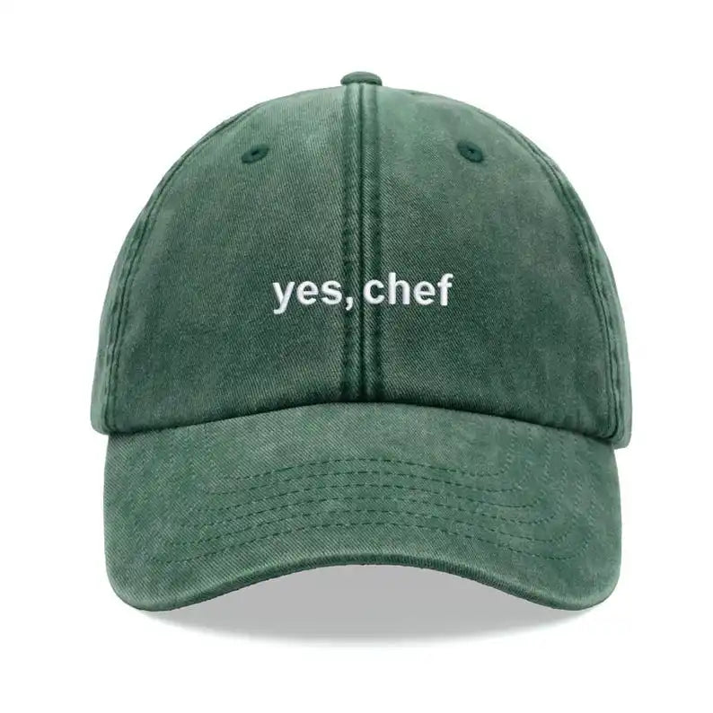1pc "yes, Chef" Printing Baseball Cap Vintage Washed Unisex Dad Hat