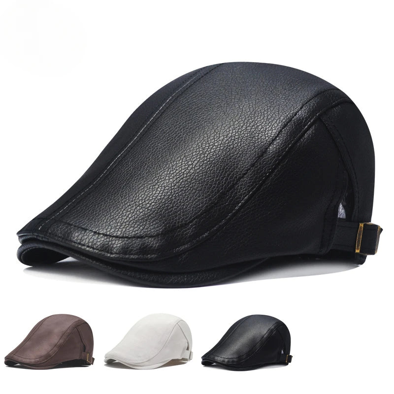 Leather Cap  Men's Imitation Sheepskin Beret  Leather Hat