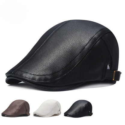 Leather Cap  Men's Imitation Sheepskin Beret  Leather Hat
