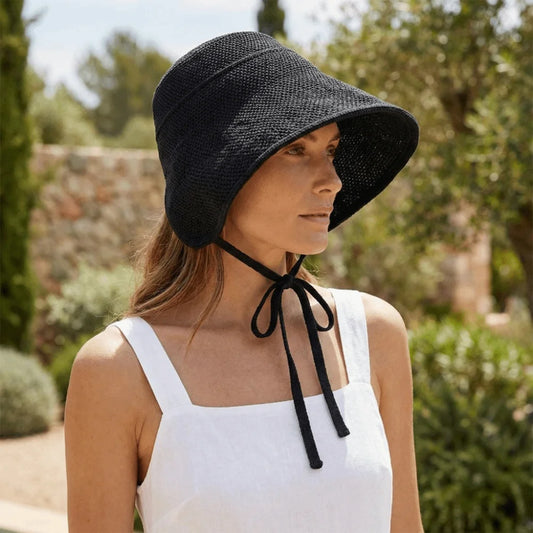 Cotton Linen Geometric Pattern Wide Brim Cloche Hat