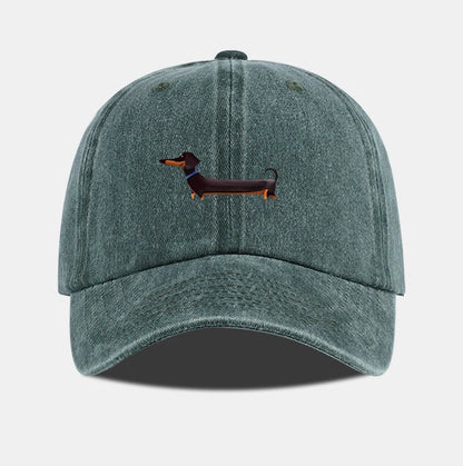 Dachshund Print Washed Baseball Cap Adorable Retro Dog Themed Style Perfect For Outdoor Walks