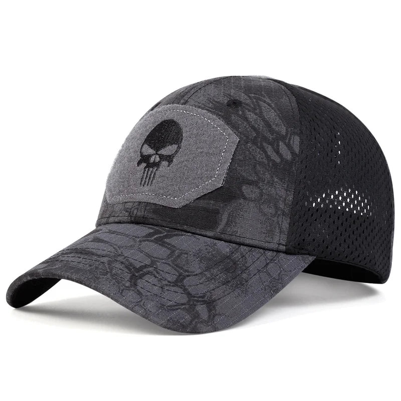 Outdoor Camouflage Cap Summer Mesh Breathable Tactical Skull Embroidery Hat