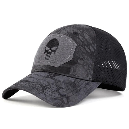 Outdoor Camouflage Cap Summer Mesh Breathable Tactical Skull Embroidery Hat