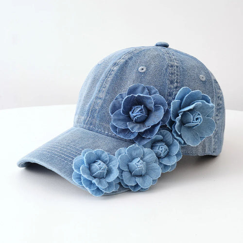 Three-Dimensional 5-Flower Fabric Flower Denim Baseball Cap