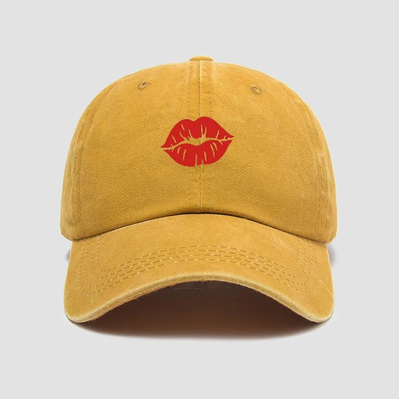 Red Lips Kiss Printed Baseball Hat Sunscreen, Sunshade, Party Travel Hat Simple Design