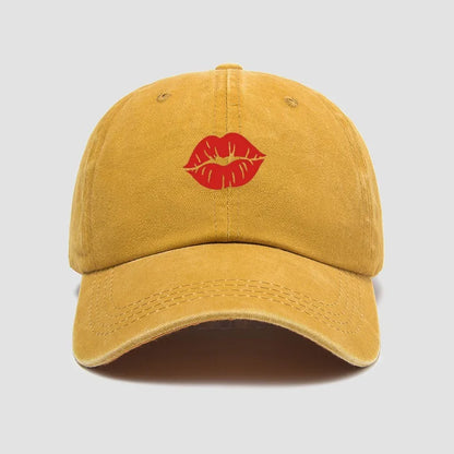Red Lips Kiss Printed Baseball Hat Sunscreen, Sunshade, Party Travel Hat Simple Design