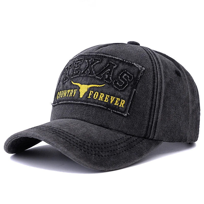 Hot Sale Unisex Washed Cotton Vintage Baseball Cap Texas Letter Embroidery