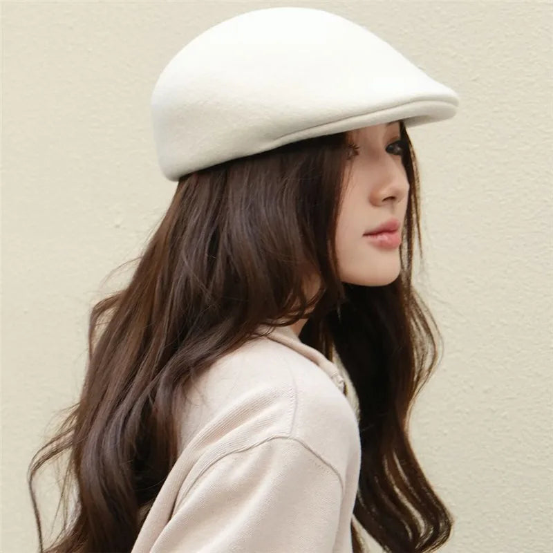 Thick Wool Felt Classic Forward Cap Women Leisure Visors Hat