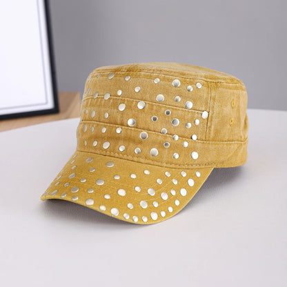 Golden Round Rivets Fully Decorated, Flat-Top Baseball Cap