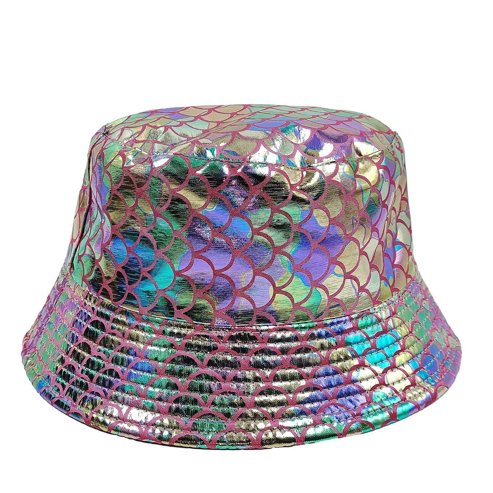 Colorful Shiny Leather Two Sided Fisherman Hat Women's and Men's