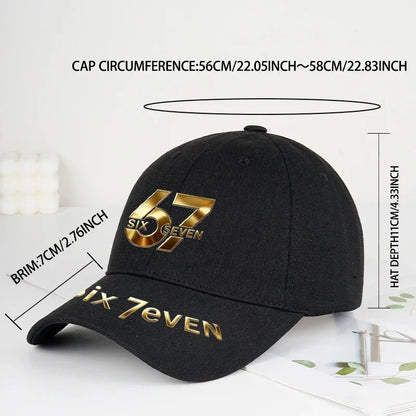 67 Six Seven Gold Letter Print Baseball Cap Adjustable Daily Wear Streetwear Hat For Trend Lovers