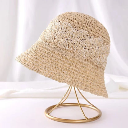 Casual Large Brim Woven Hat Hollow Out Foldable Straw Hat