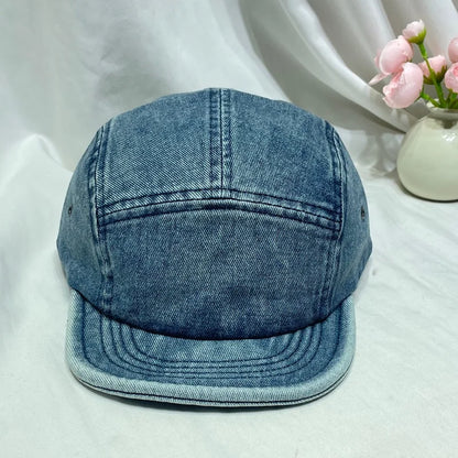 Retro Short-Brimmed Washed And Distressed Denim Baseball Cap