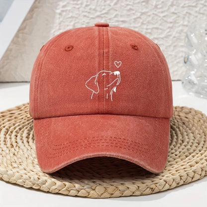 White Line Dog Print Women's Baseball Cap, Versatile for Spring and Summer