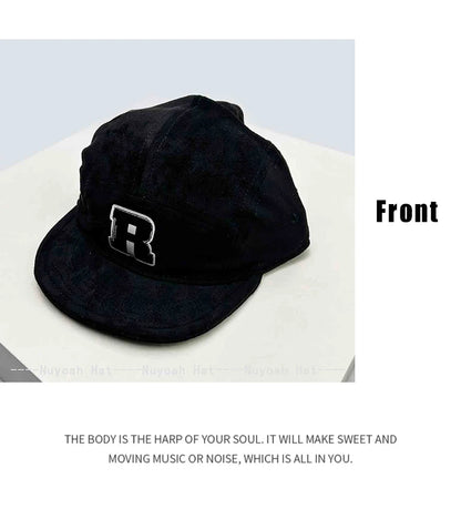 New Korean Patch R Letter Baseball Hats Flat Eave Versatile Suede Peaked Caps Niche Fashion Retro Simple