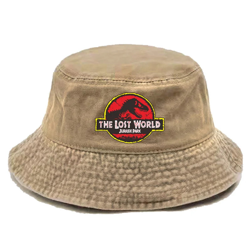 Jurassic Park Bucket Cap Distressed Hats Cap Dinosaur Men Retro Outdoor Summer