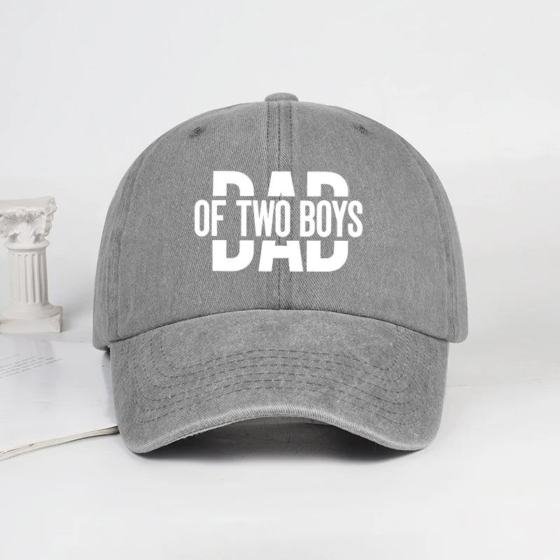 Retro Double Boy Dad Print Washed Baseball Cap