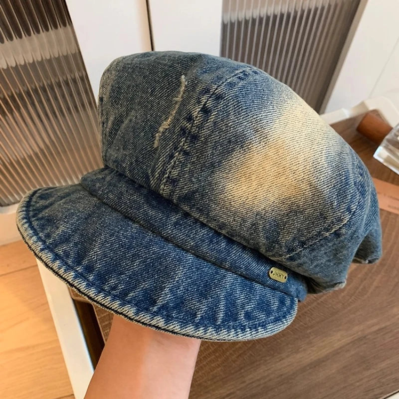 Vintage Harajuku Style Washed Denim Berets