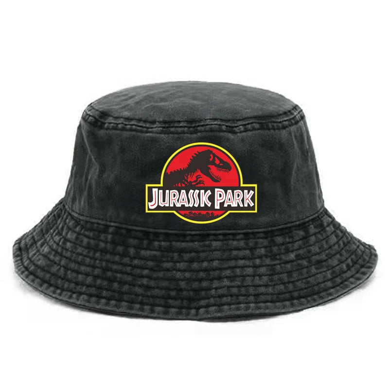 Jurassic Park Bucket Cap Distressed Hats Cap Dinosaur Men Retro Outdoor Summer