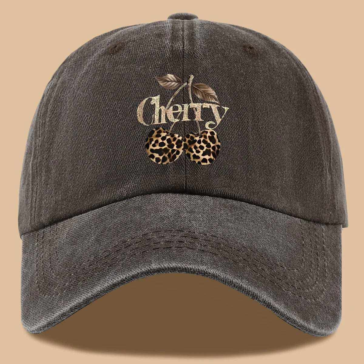 Leopard Print Baseball Cap Cherry Letters Unisex Daily Sun Hat