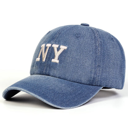 Unisex NY Letter Embroidery Washed Denim Baseball Caps