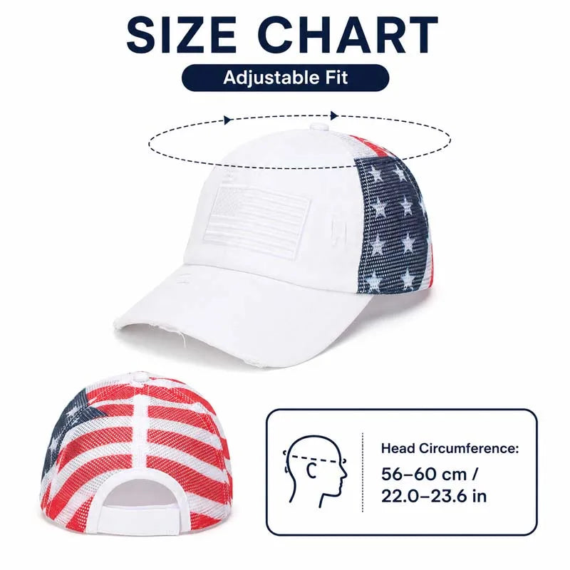 Summer Women Baseball Cap USA Star Print High Ponytail Hats