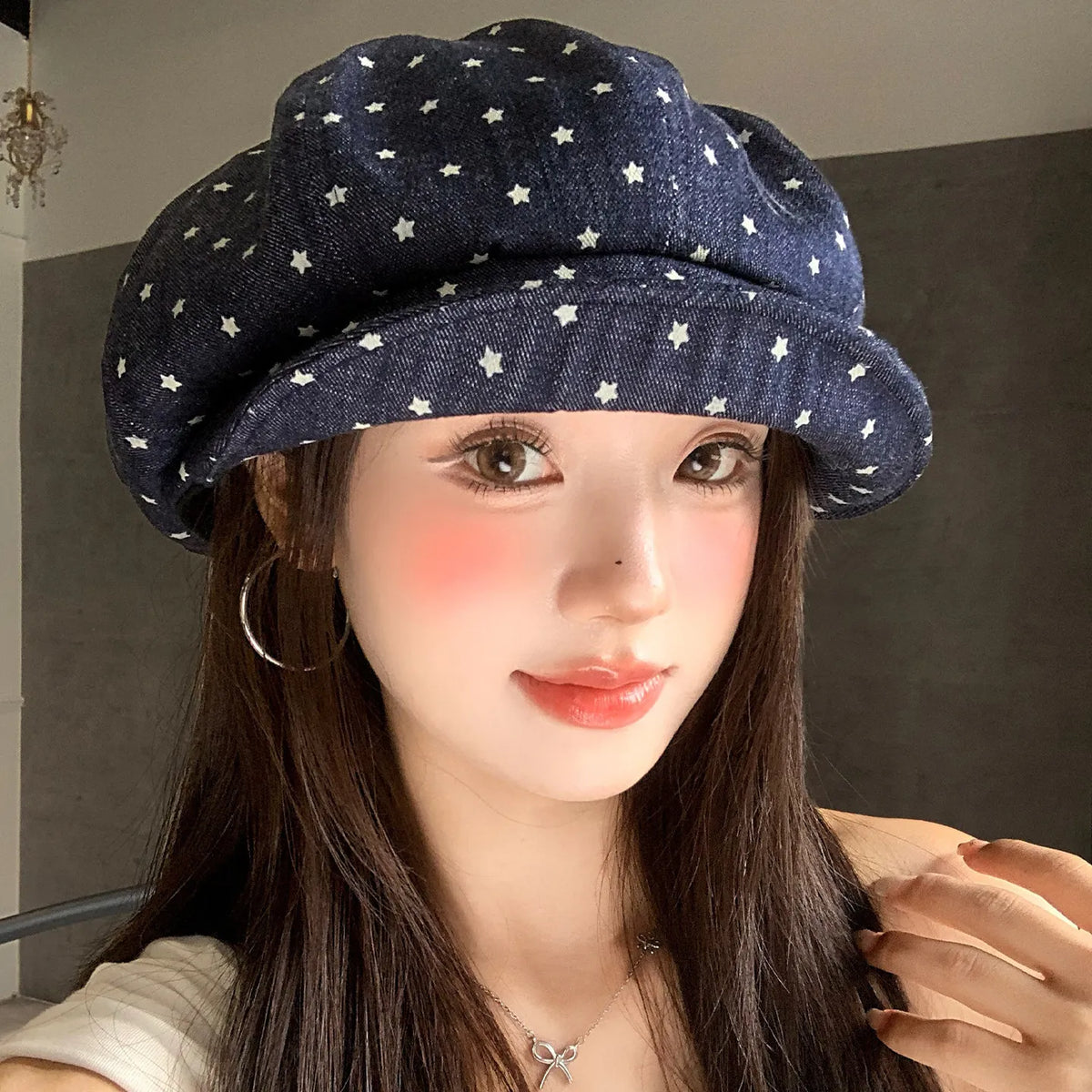 Y2K Polka Dot Star Jacquard Beret Hats