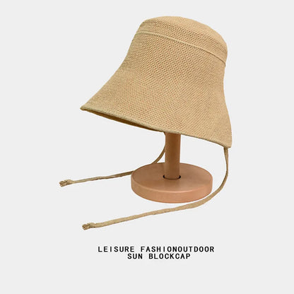 Women Paper Straw Bucket Hat Large Brim UV Protection Sun Hat