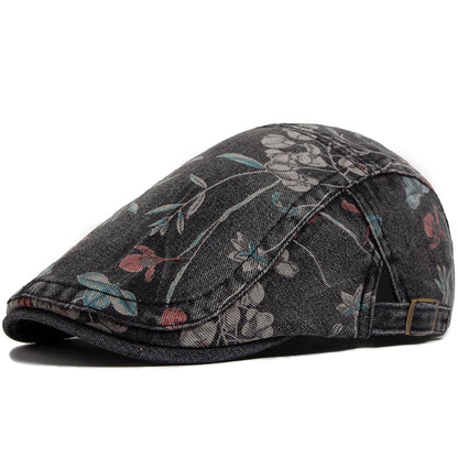 New Vintage Print Denim Beret Women Men Cotton Newsboy Cap Casual Visor Fashion Flat Hat